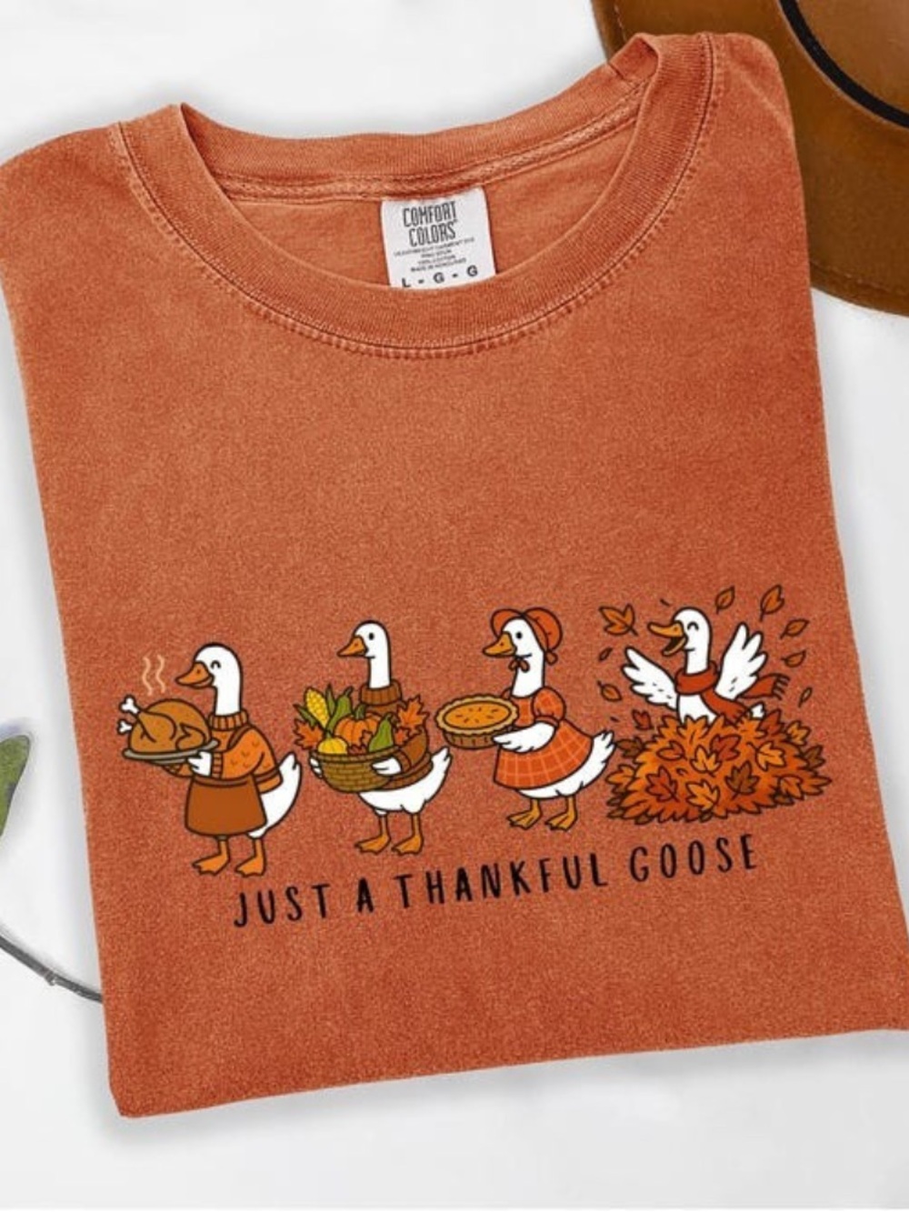 Comfort Colors Kids Just a Thankful Goose Fall Season Graphic Tee Thanksgiving